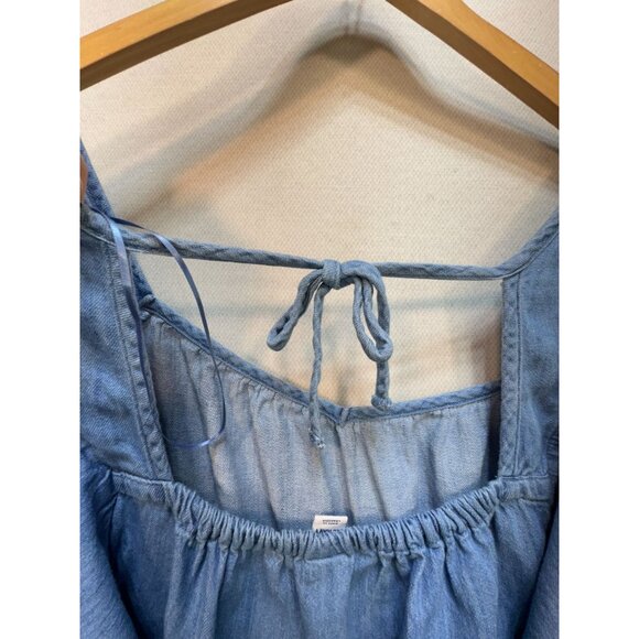 Old Navy Women Chambray Flutter Blouse Denim Sz 3X Blue Lightweight Short Sleeve - Picture 12 of 12